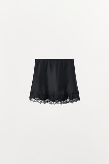 MINI JUPE SATINÉE À DENTELLE - Noir de Zara - Image 5