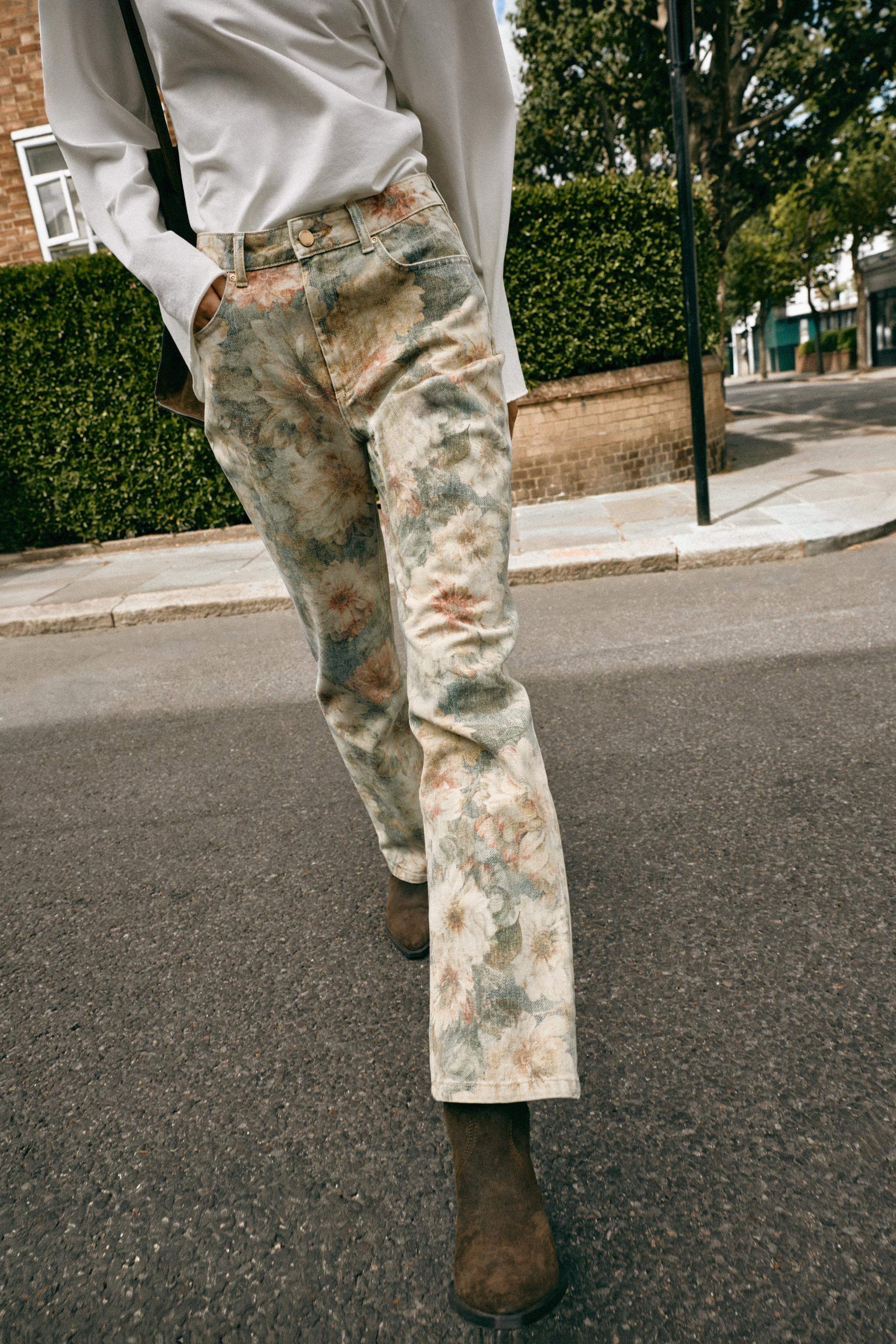 Zara Z1975 ÇİÇEK DESENLİ ORTA BEL STRAIGHT JEAN görsel 5