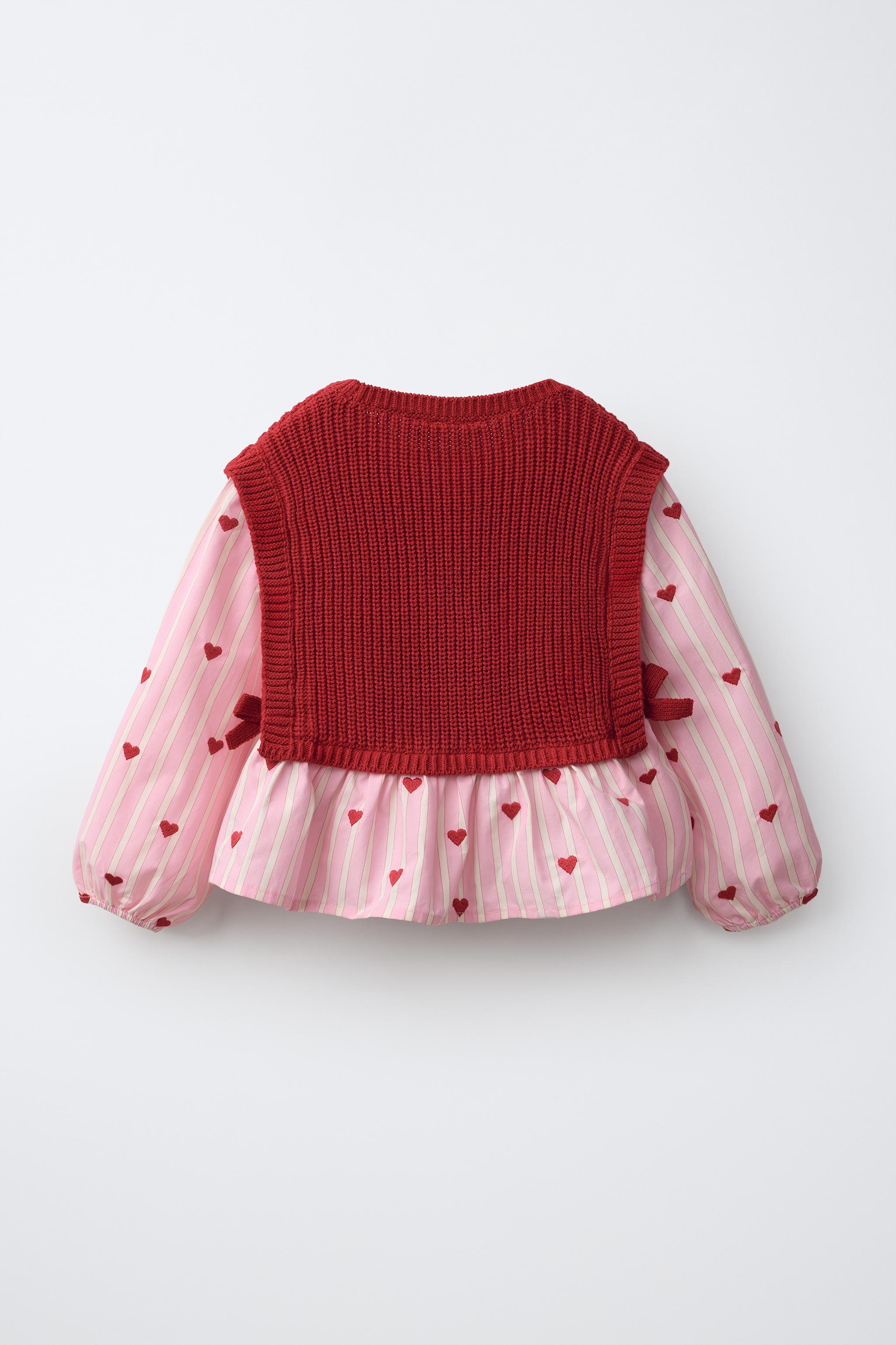 TULIP EMBROIDERED SHIRT WITH KNIT VEST — Red (alternate view)