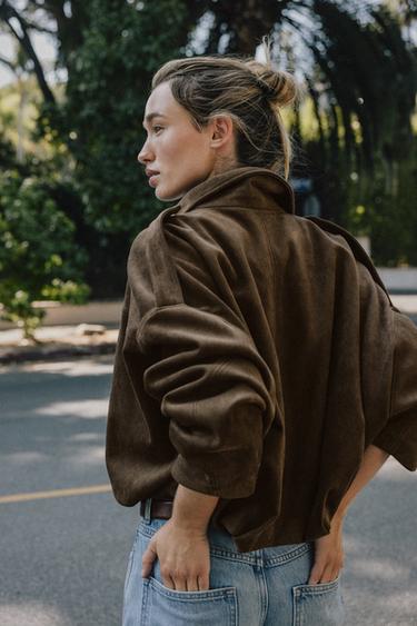 VESTE BOMBER EFFET DAIM - Marron foncé de Zara - Image 4