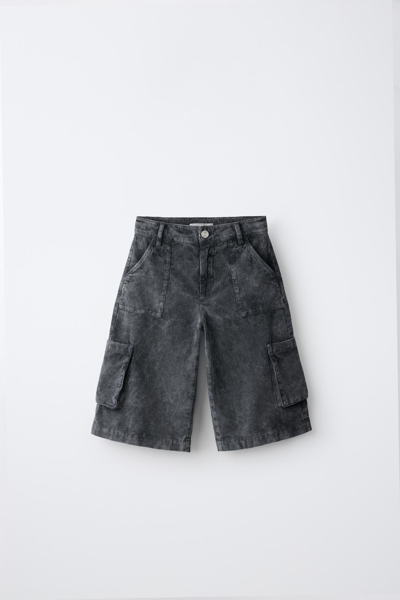 LONG CORDUROY CARGO BERMUDAS — Gray
