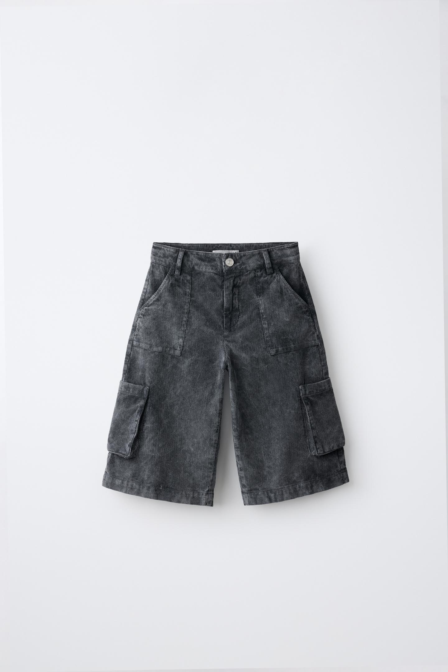 Детские юбки Zara Long Corduroy Cargo Bermudas, цвет: Серый — фото 1