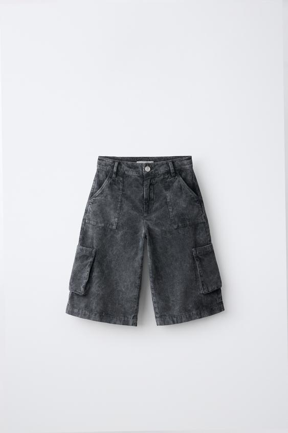 LONG CORDUROY CARGO BERMUDA SHORTS - Grey by Zara - Image 0