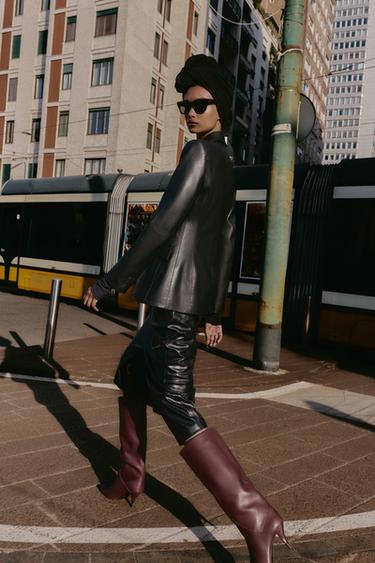 BLAZER CROISÉE MATIÈRE SYNTHÉTIQUE - Noir de Zara - Image 3