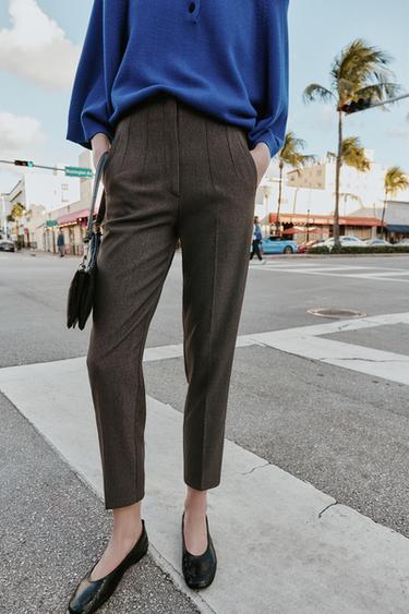 PANTALON TAILLE HAUTE - marron chiné de Zara