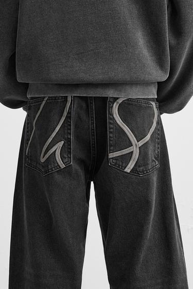 EMBROIDERED BAGGY FIT JEANS - Black by Zara