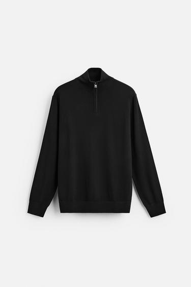 100% WOOL QUARTER ZIP JUMPER - Black by Zara