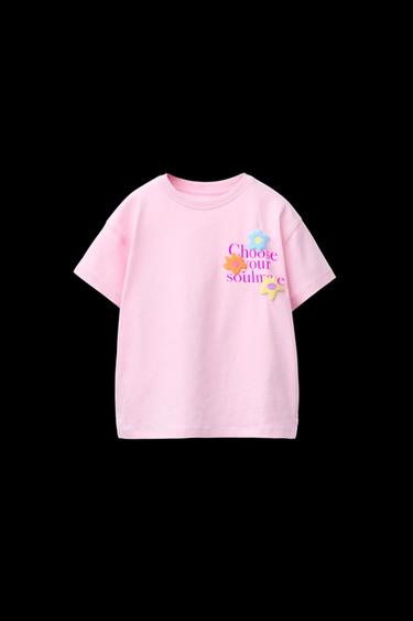Zara RAISED PRINT T-SHIRT - Pink - Image 0