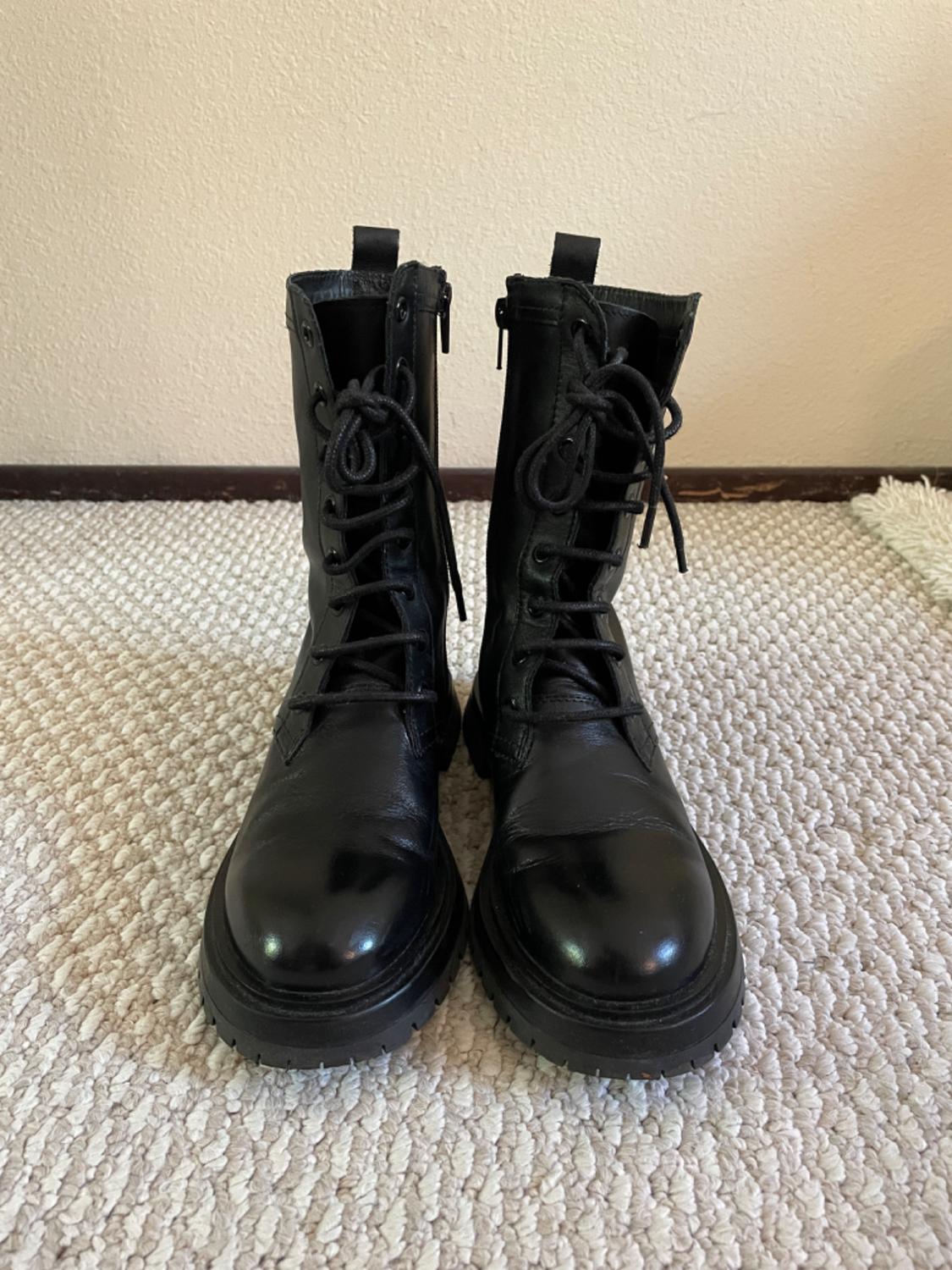 ZARA BIG KIDS LACE UP BLACK LEATHER ANKLE BOOTS - Image 2