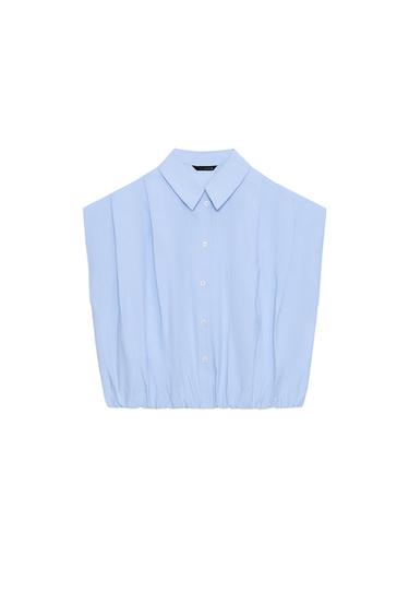 CHEMISE COURTE BOULE - Bleu clair de Zara