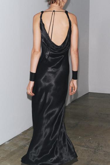 ZW COLLECTION LONG SATIN DRESS - Black by Zara