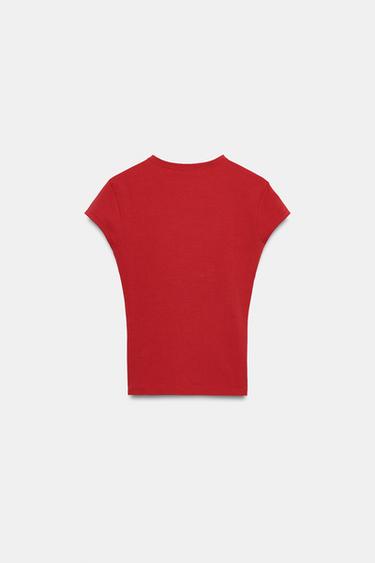 Zara 合身短袖 T 恤 - 紅色