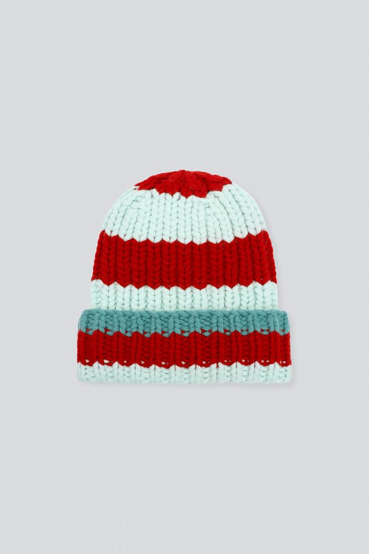 STRIPED 100% WOOL KNIT BEANIE — striped
