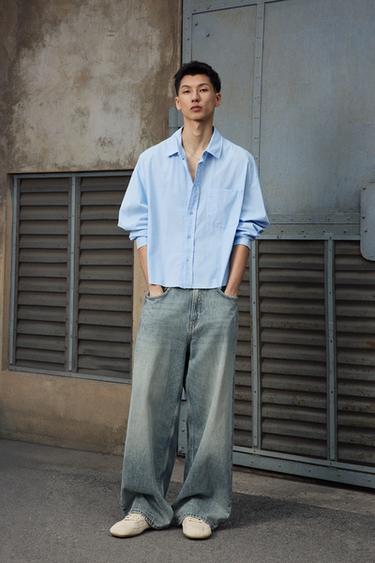 Zara 水洗方版襯衫 - 淡藍色