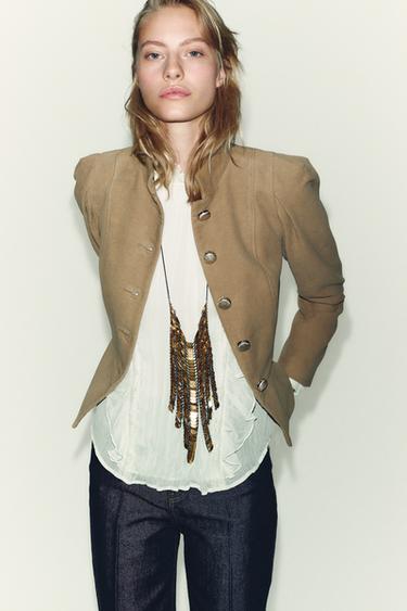 BLAZER EFECTO ANTE HOMBRO ABULLONADO - Tostado de Zara