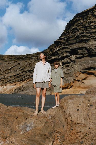 Zara LINEN SHORTS - Khaki - Image 0