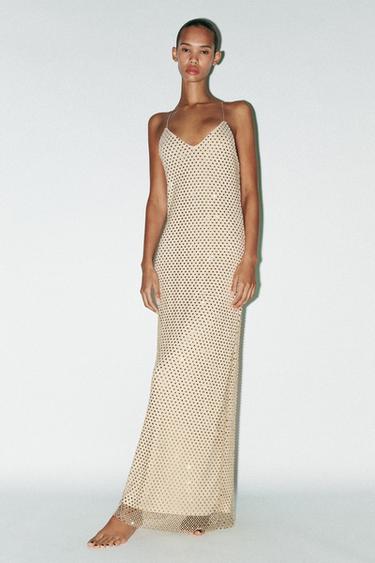 LONG RHINESTONE DRESS - Golden by Zara