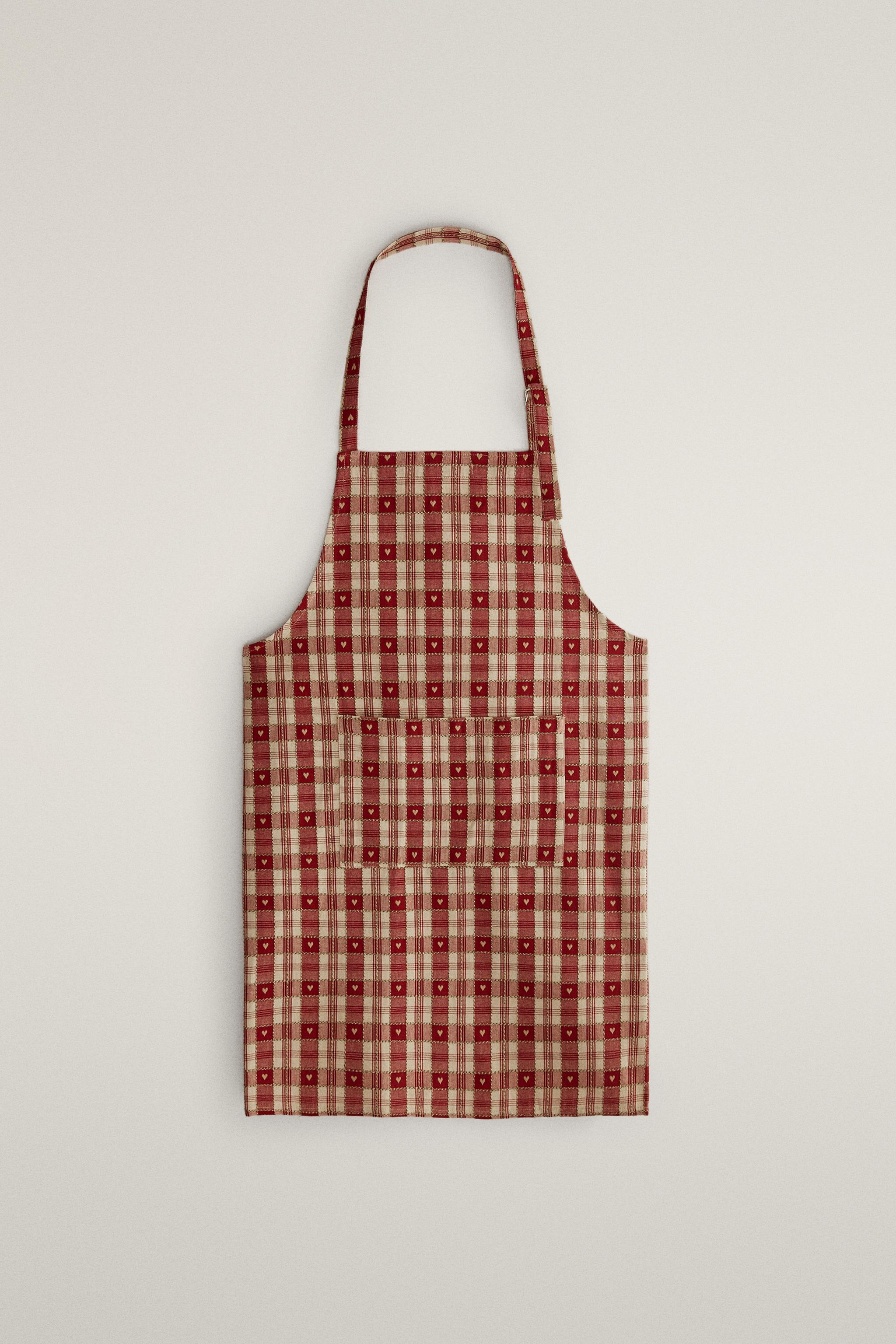TABLIER COTON CŒURS CARREAUX NOËL