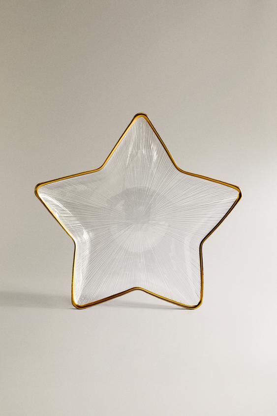 LARGE CHRISTMAS STAR GLASS SERVING DISH WITH A GOLDEN RIM Oro ZARA
