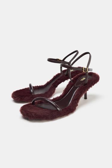SANDALES À TALONS ET SEMELLE À EFFET FOURRURE - Bordeaux de Zara - Image 3