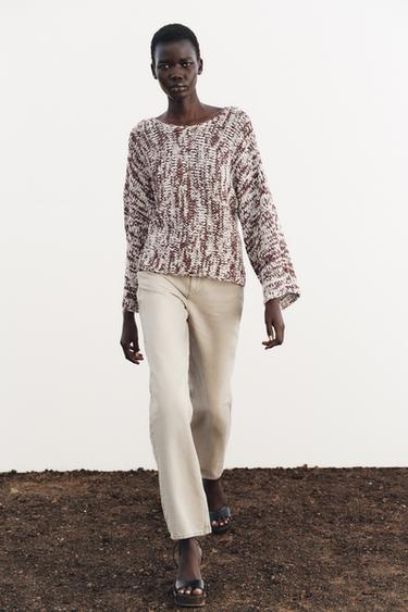 Zara COMBINATION KNIT SWEATER - Brown / White - Image 0
