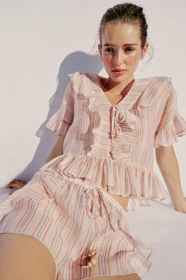 Zara STRIPED RUFFLED BLOUSE - striped