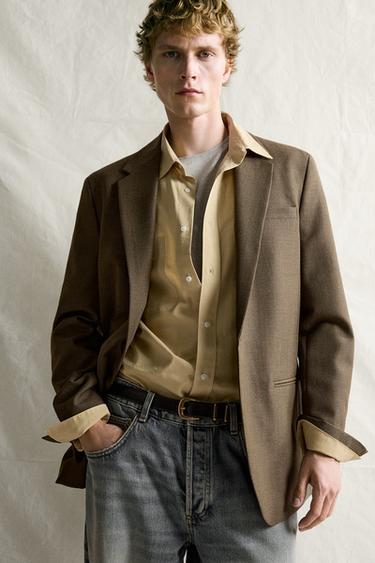 100% WOOL REGULAR-FIT SUIT BLAZER — Khaki marl 1