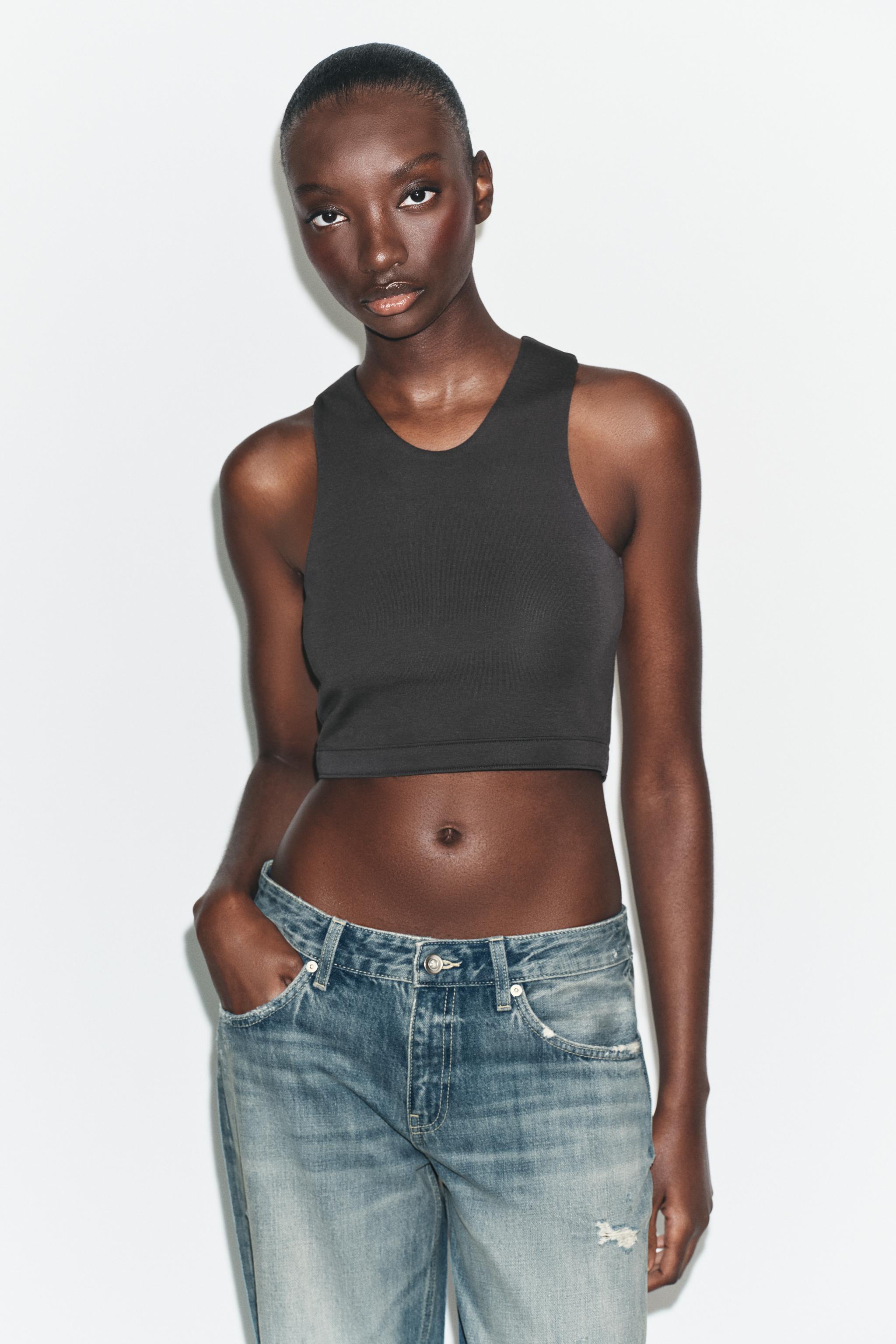 SLEEVELESS CROP TOP — Charcoal gray