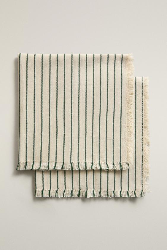 CONJUNTO DE GUARDANAPOS LISTRADOS E COM FRANJAS (CONJUNTO DE 2) - Cru da Zara - Imagem 0