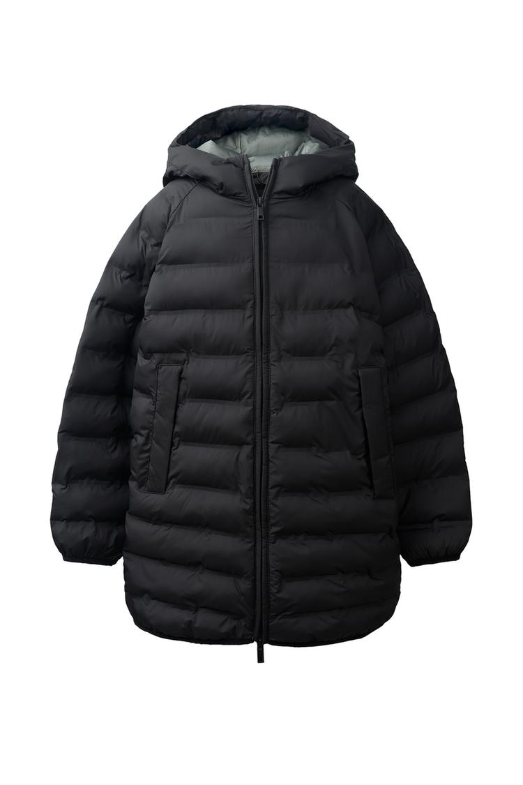 WATER REPELLENT LONG PUFFER COAT — Black