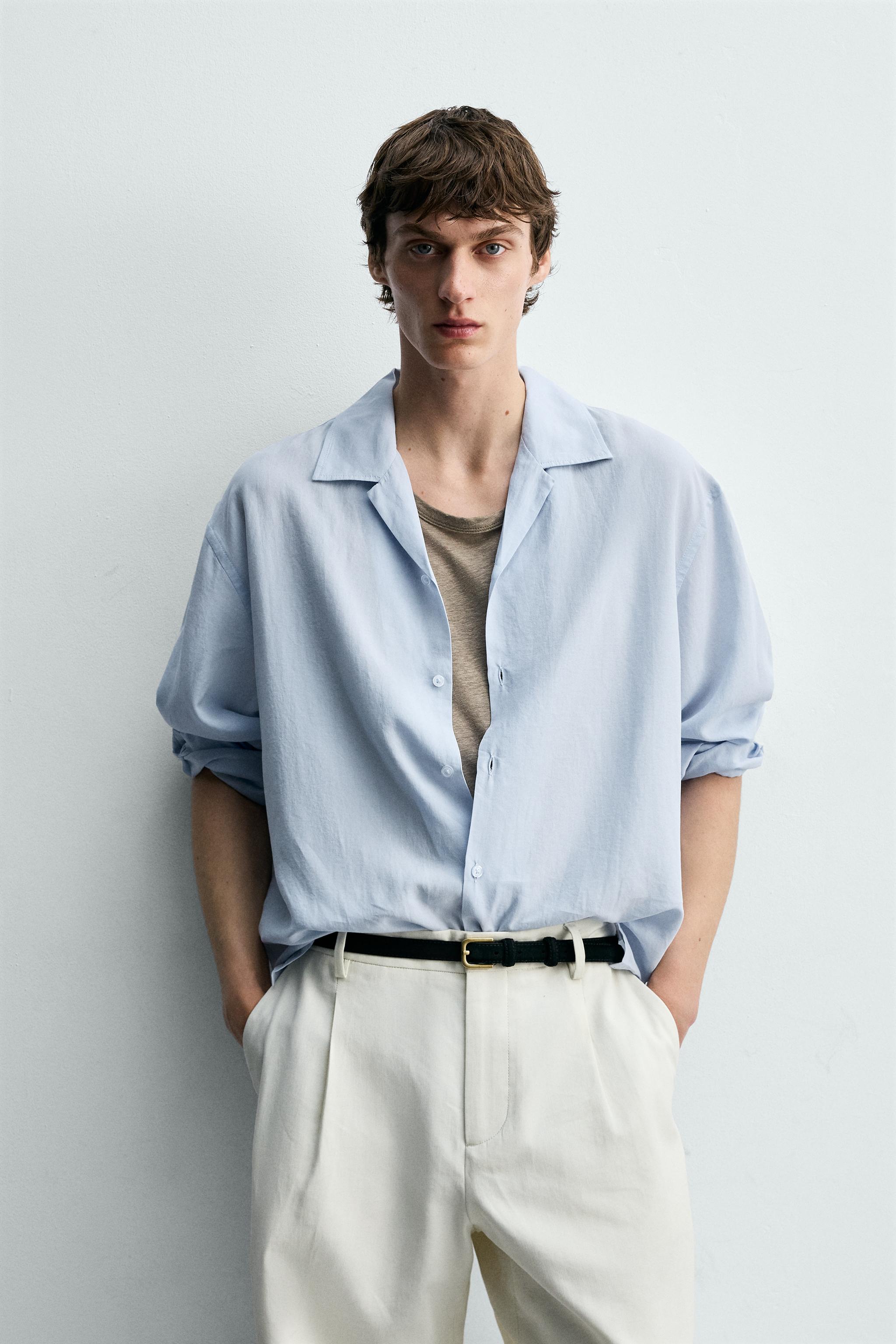 FLOWING RELAXED FIT SHIRT — Sky blue