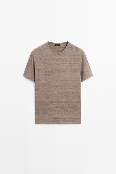Zara 100% cotton short-sleeve T-shirt - Brown marl - Image 0