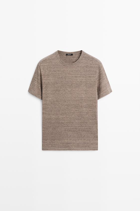 Zara 100% cotton short-sleeve T-shirt - Brown marl - Image 0