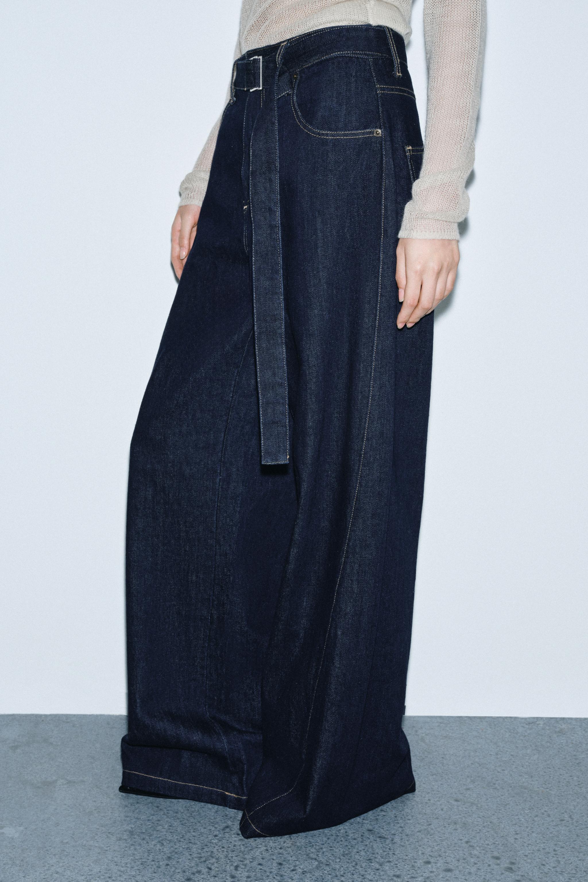 JEANS ZW COLLECTION WIDE LEG CINTURA ALTA CINTO - Azul | ZARA Brasil