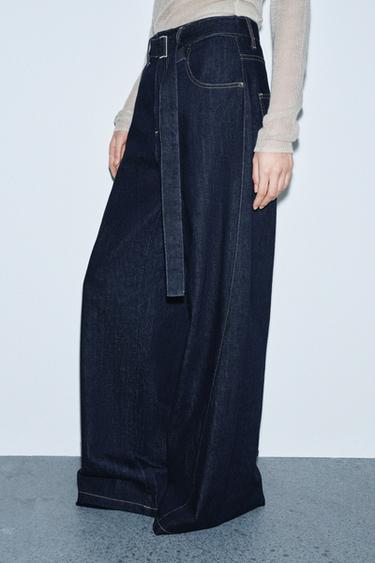 JEANS ZW COLLECTION WIDE LEG TIRO ALTO CINTURÓN - Azul de Zara