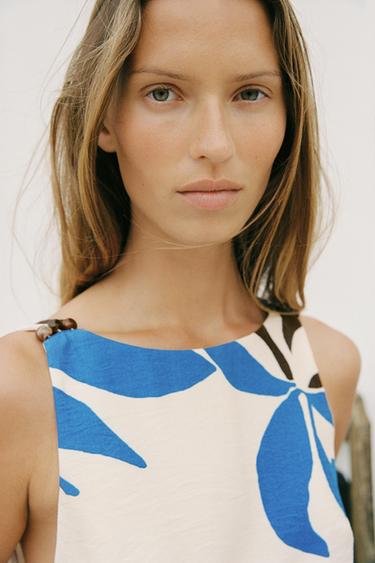 FLORAL PRINT BEADED TOP - Ecru / Blue de Zara - Image 2