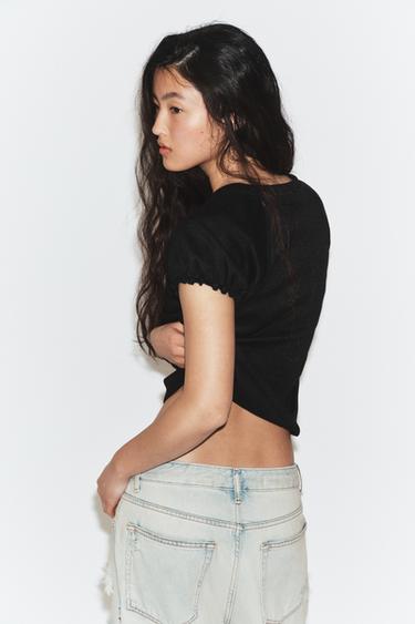 VOLUMINOUS RUSTIC T-SHIRT - Black by Zara - Image 1