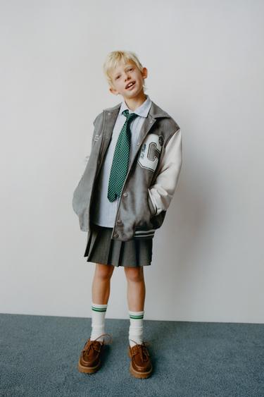 جاكيت بومبر ممزوج من جلد السويدي الاصطناعي - رمادي الخاص بـ Zara