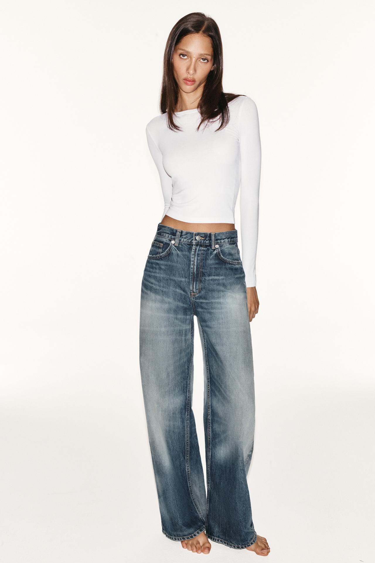EXTRA WIDE LEG HIGH-RISE TRF JEANS — Blue