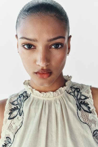 EMBROIDERED BALLOON TOP - Ecru by Zara - Image 2