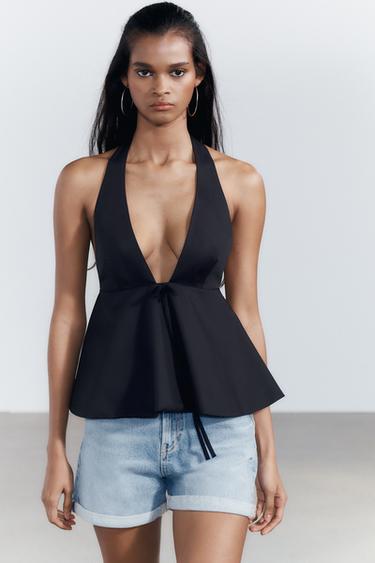 HALTER TOP WITH TIE DETAIL - Black by Zara