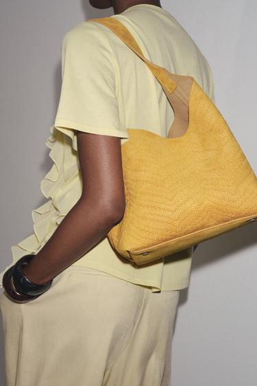 BRAIDED SPLIT SUEDE LEATHER BAG - Yellow by Zara