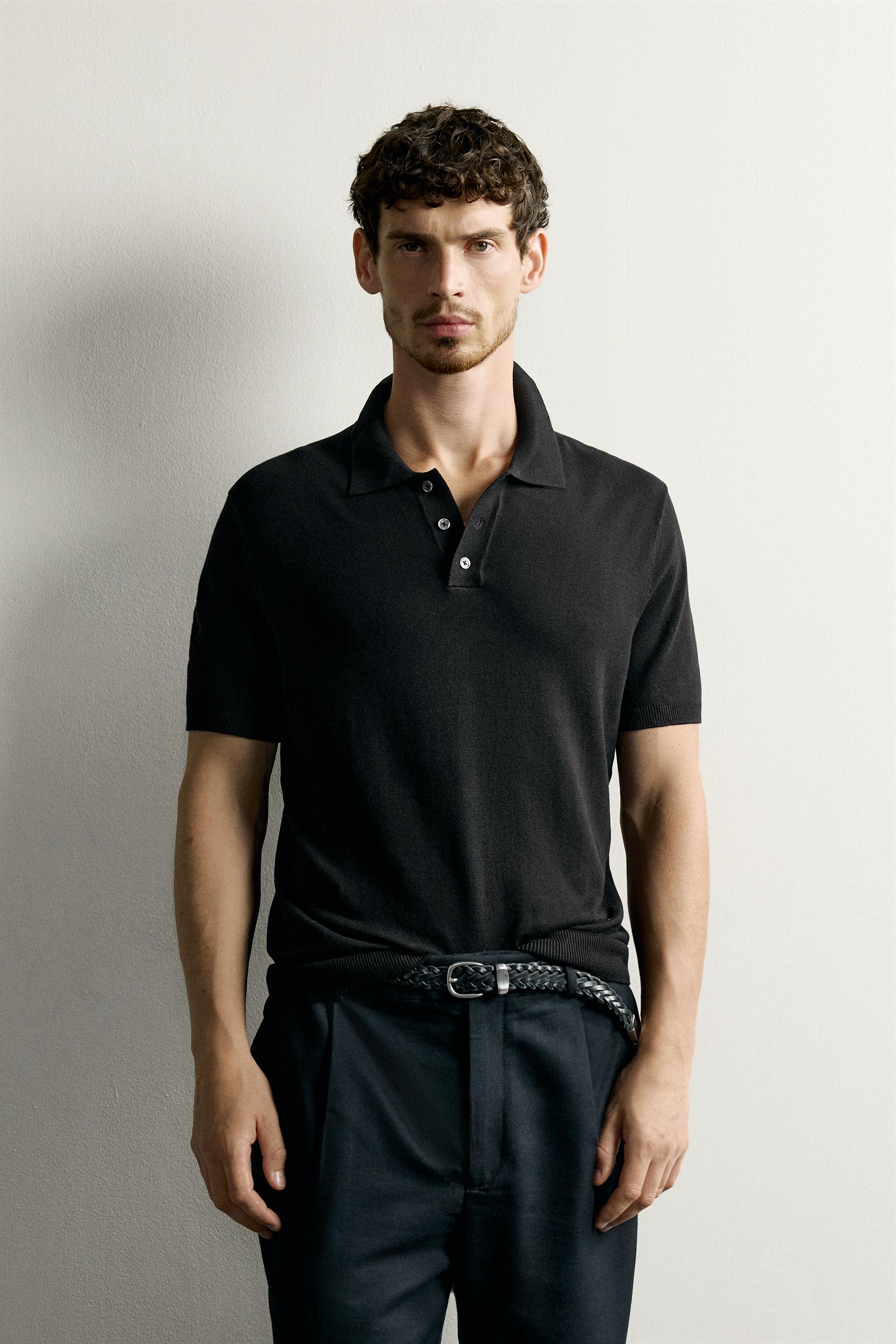 REGULAR FIT KNIT POLO SHIRT — Black (alternate view)