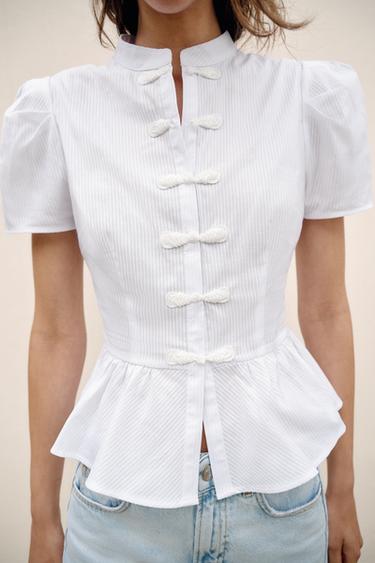 Zara FROG FASTENING PEPLUM SHIRT - White