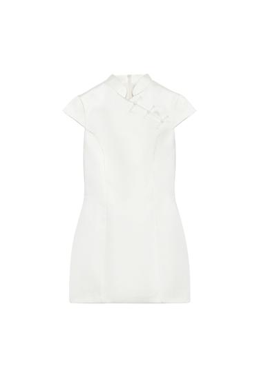 Zara 緞面繩結扣迷你洋裝 - 磨白色