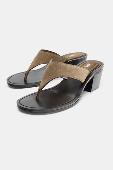 SPLIT SUEDE HEELED SANDALS - Dark Khaki Green by Zara - Image 3
