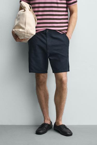 REGULAR FIT TEXTURED BERMUDA SHORTS - Navy blue by Zara