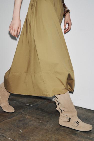 SPLIT SUEDE BUCKLED BOOTS - Sand Brown by Zara