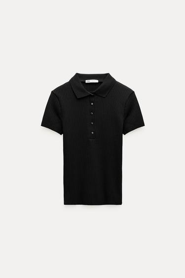 RIBBED POLO T-SHIRT - Black by Zara