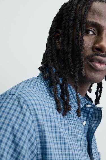 CHEMISE BOXY FIT À CARREAUX - Bleu de Zara - Image 4